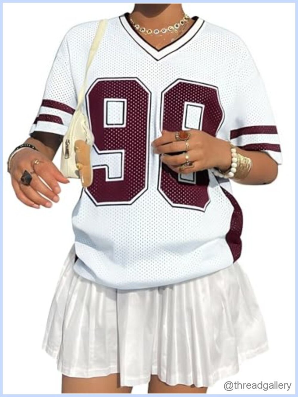 Oversized V Neck Jersey Shirt Graphic Number Print Y2k Streetwear Tee